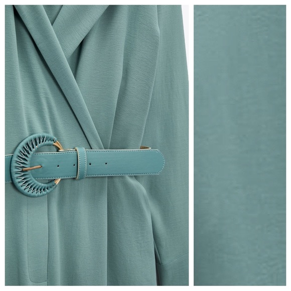 NWT. Zara Blue/Green Long Belted Jumpsuit. Size S. - Picture 7 of 11